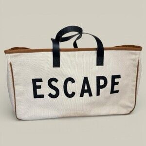 Santa Barbara Design Studio ESCAPE Large Canvas Tote Bag Cream Black Cognac Trim
